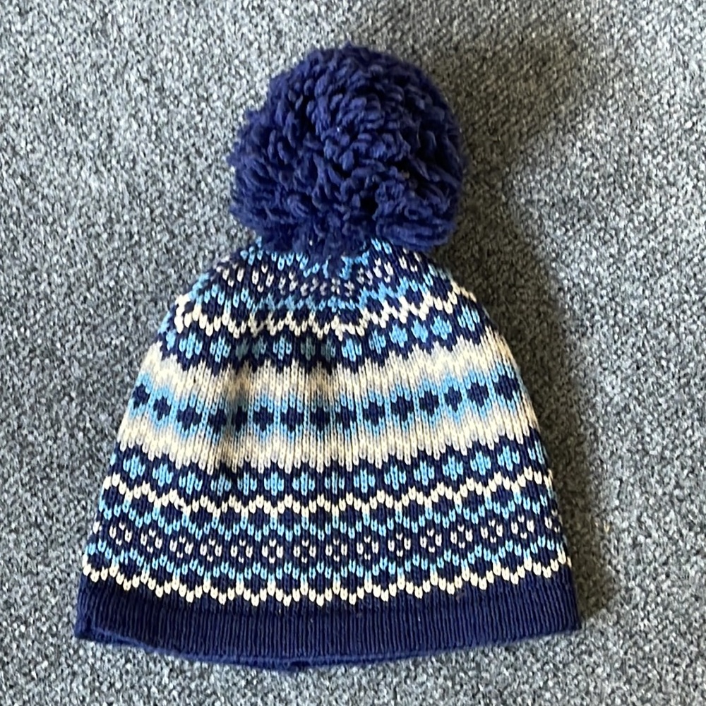 Vintage Wool Beanie with Pom Pom Wigwam Blue Multicolor Made in USA